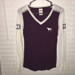 Pink VS Maroon Varsity Long-Sleeve Top SZ XS